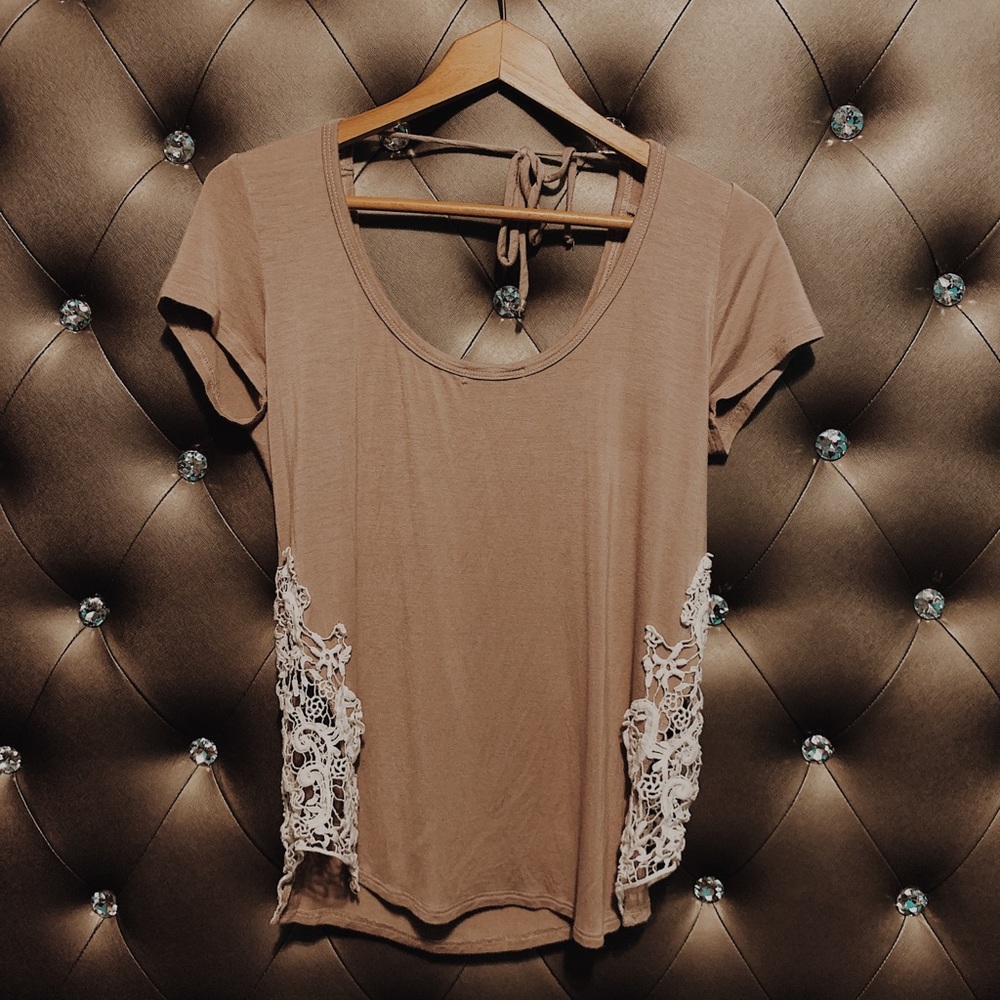 Brown and Lace Floral and Tie In Back